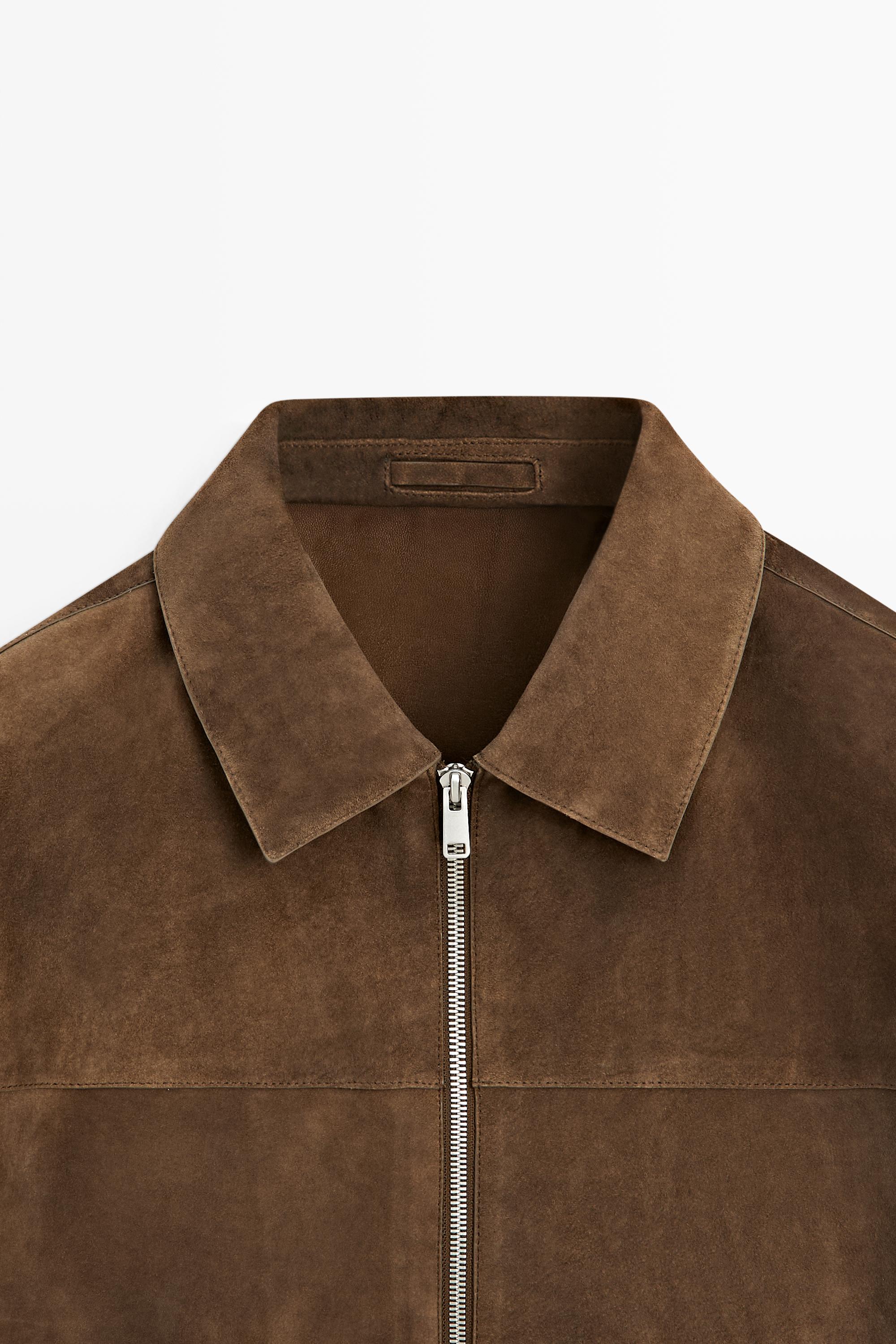 Suede leather zip-up jacket